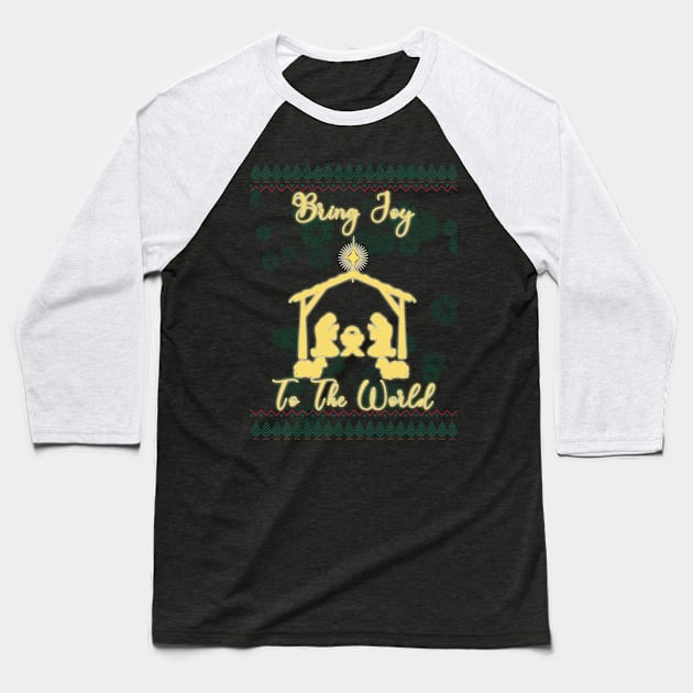 Bring Joy To The World - Ugly Christmas Sweater Style Baseball T-Shirt by SimSang